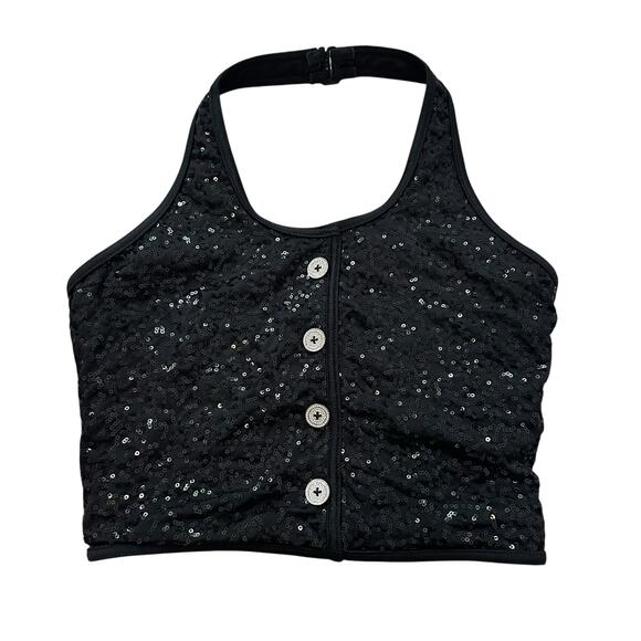 Weissman black sequin halter crop top size M - Picture 1 of 8
